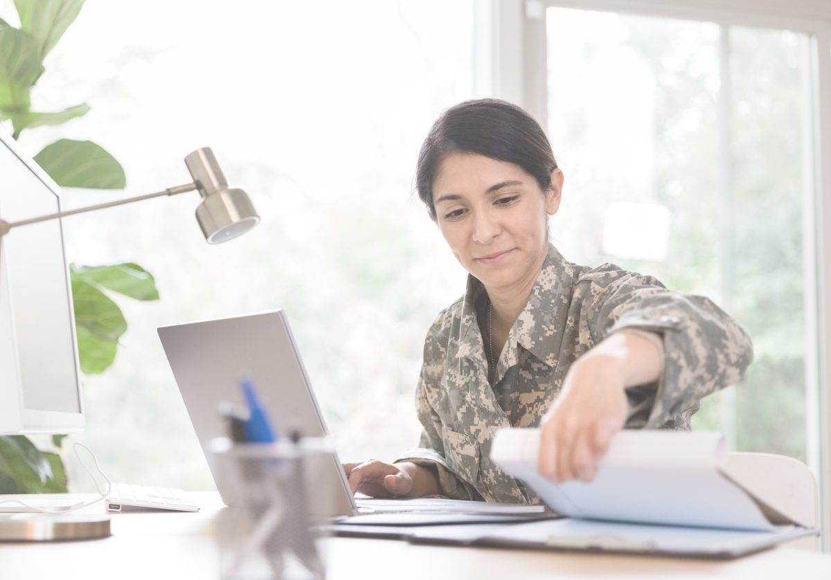 Military woman at work