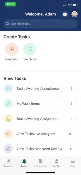 Viewing Tasker mobile Create Tasks screen